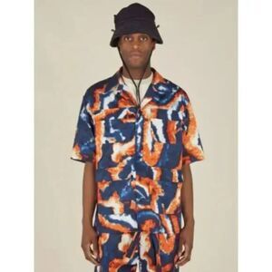 NICHOLAS DALEY Mens Shirt Medium Blue Button Up Utility SUMINIGASHI ALOHA $695